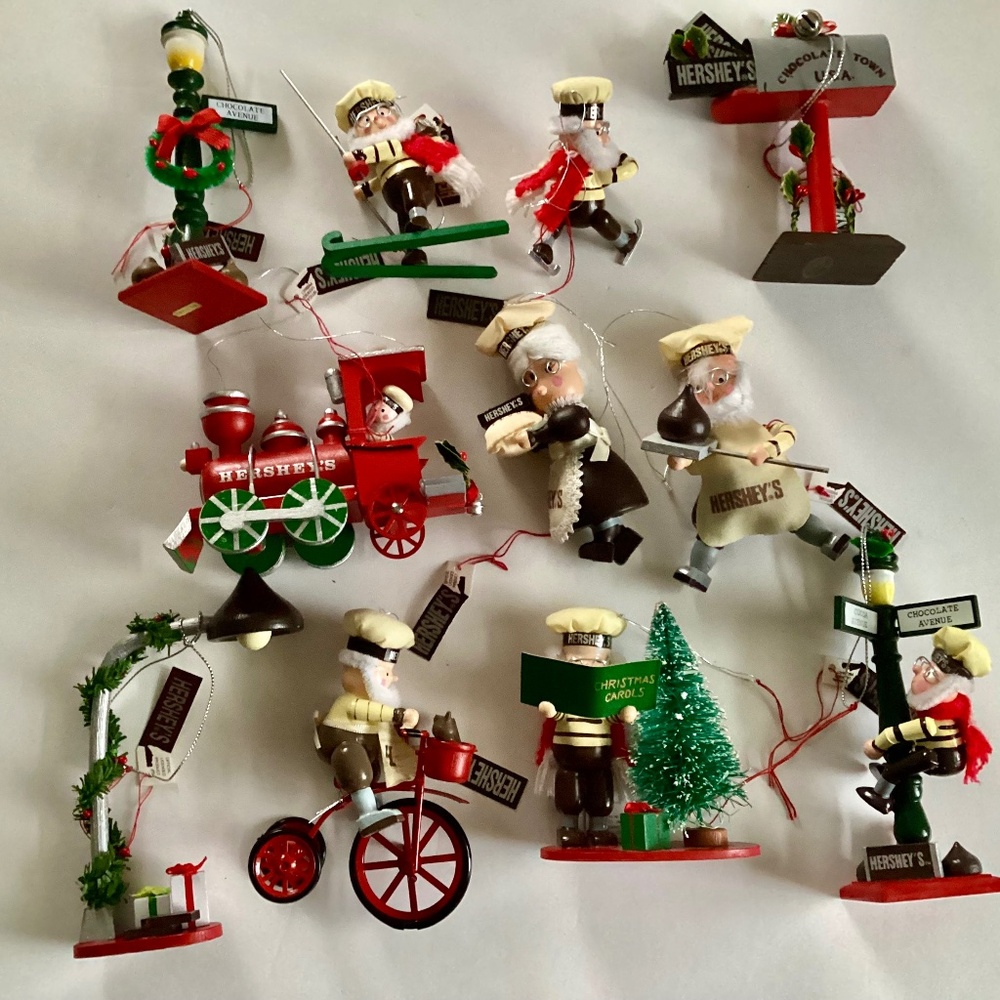 Lot of Kurt Adler 11 Hershey’s Wooden Elf Ornaments